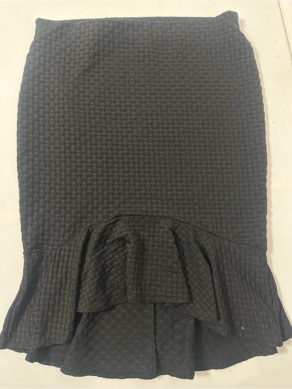 Black Textured High-Low Peplum Skirt
